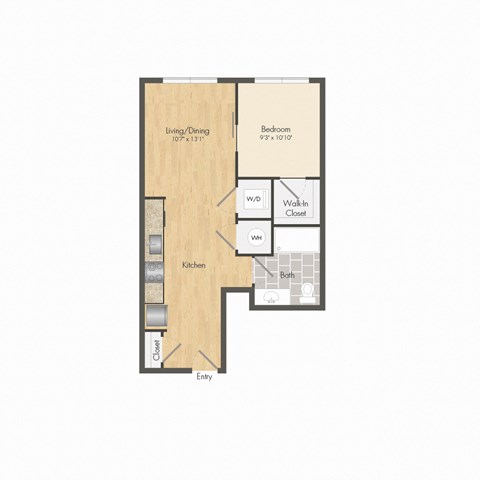 Floor plan for studio, 1 bath, 517 sqft
